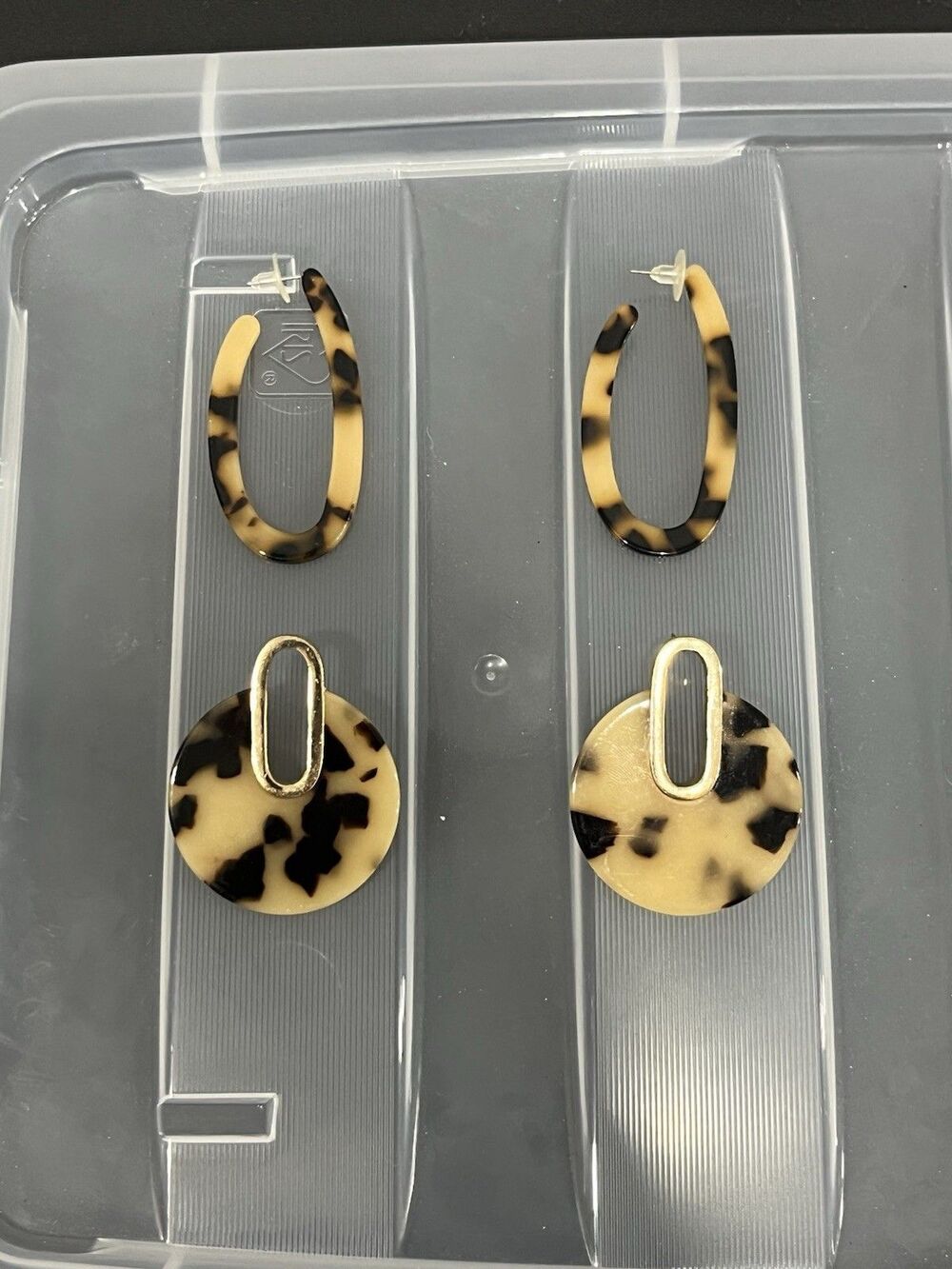 Tortoise Shell Leopard Print Earrings Acrylic Resin Hoop Gold Detail Boho Lot 2